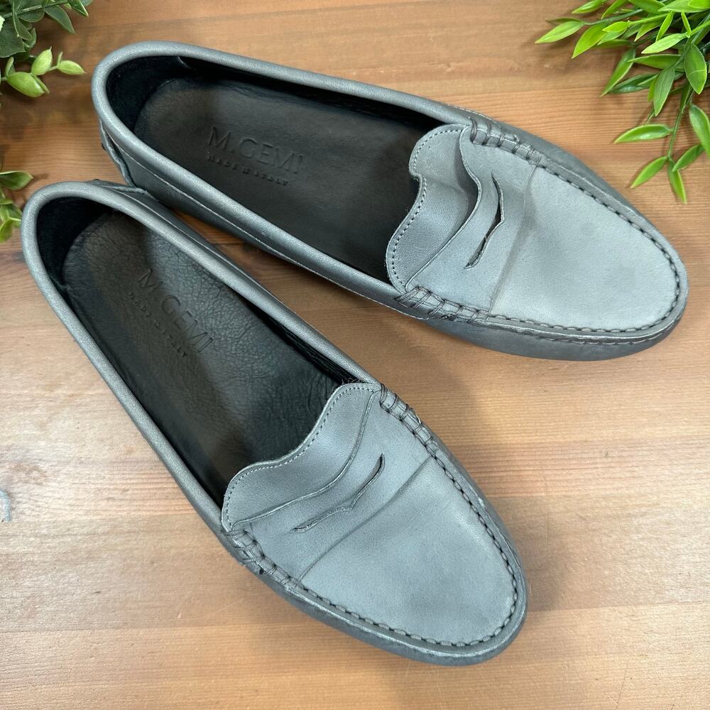 M.‎ GEMI Women's The Pastoso Grey Leather Penny Loafers Size 36.5 US 6.5